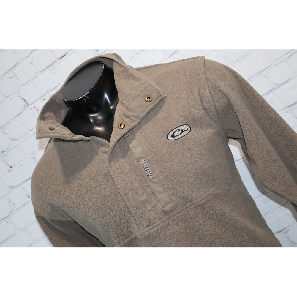 Drake Waterfowl Fleece Pullover Mens XL Grayish Tan Magnattach Pocket Snap Neck